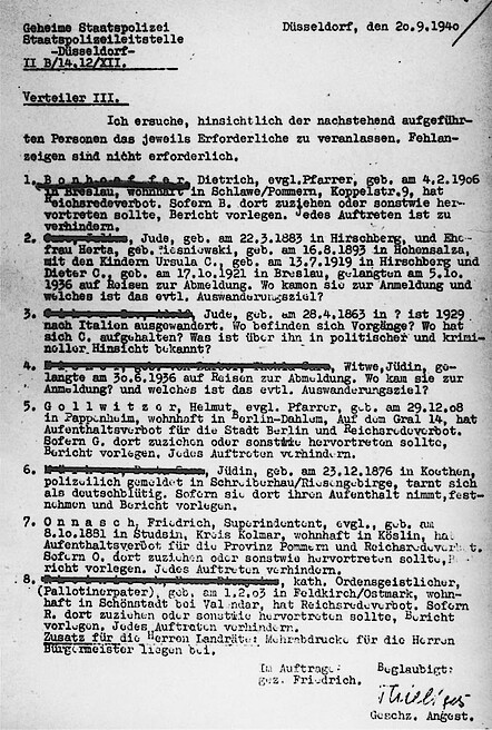 Aus den Akten der Geheimen Staatspolizei, Staatspolizeidienststelle Düsseldorf, datiert am 20.09.1940