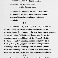 <q>Verordnung des Reichspräsidenten zum Schutz von Volk und Staat vom 28. Februar 1933</q>