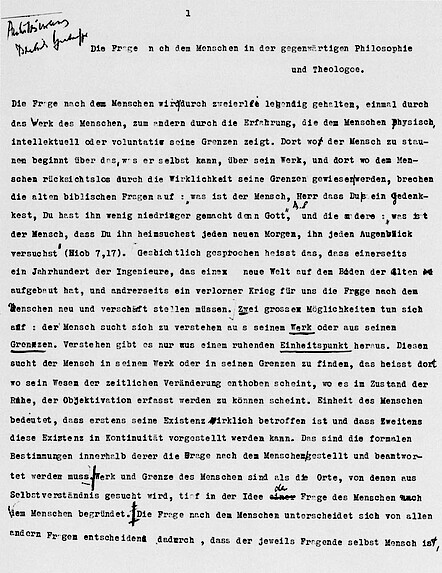 Manuskript der Antrittsvorlesung am 31. Juli 1930