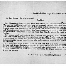 Von M. Niemöller unterzeichnetes Protestschreiben des Pfarrernotbundes an Reichsbischof Müller
