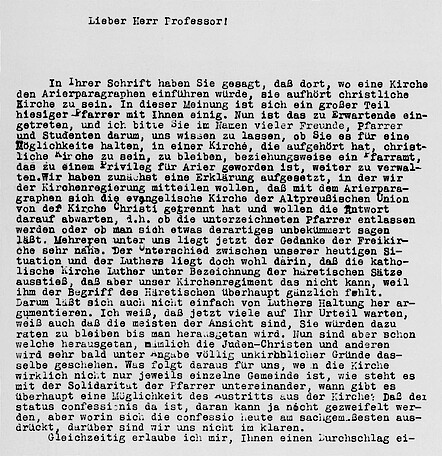 Brief an Karl Barth vom 9. September 1933 (Auszug)
