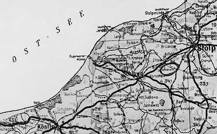Kartenausschnitt von Köslin, Schlawe, Stolp in Pommern